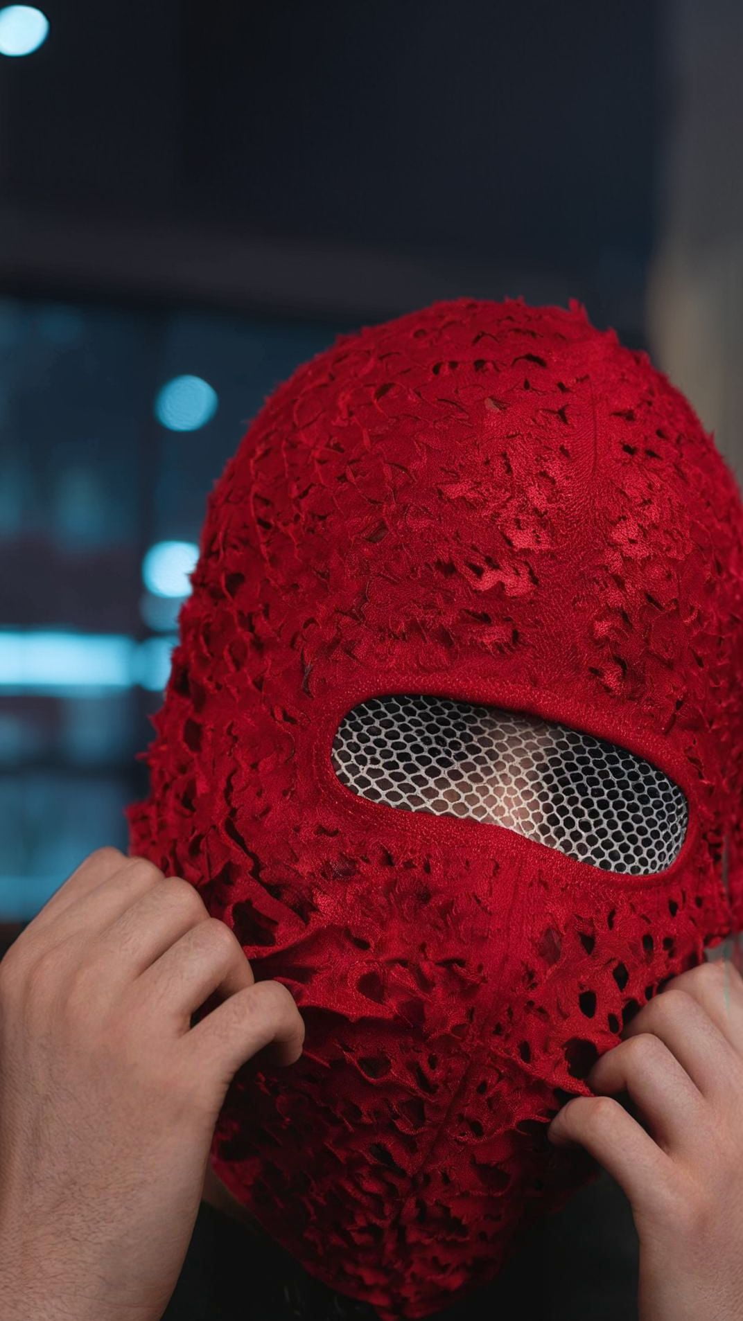Handmade Perforated Red Balaclava Ski Mask Motorcycle Face Mask Nightclub Mask