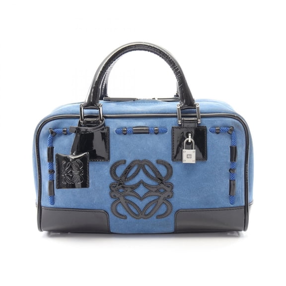 Pre-Owned Loewe Amazona 28 Handbag, Suede Patent Leather, Women's, Blue/Black