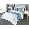 thumbnail image 3 of Leafy Design Bed Runner Set, Vertical Pattern of Winter Colors Leaves on Striped Background, Decorative Bedding Scarf & 2 Pillow Shams for Hotels Homes, Queen, Sea Blue Pale Azure Blue, by Ambesonne, 3 of 3