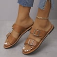 thumbnail image 5 of Beach Shoes, Sandals Wide Feet, Wide Width Sandals for Women, Sandals Women Sole & Earth Womens Sandals | Leather Studded Double-Buckle Slides Women Dress Shoes for Women, Brown 6, 5 of 7