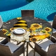 thumbnail image 6 of Yellow Sunflower Round Tablecloth, Fitted Table Cover with Elastic for 55"-60" Round Tables, Farmhouse Vintage Bees Gnomes Table Cloth Outdoor Indoor Dinning Party Waterproof Tablecloths, 6 of 7