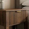 thumbnail image 4 of YAURA 12" Shallow Nightstand, Mid-Century Modern Fluted Bedside Table with Drawer, Compact Walnut End Table for Small Spaces, 4 of 9
