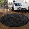 thumbnail image 1 of Elegant and Plush Hand-Woven Solid Shag Indoor High Traffic Round Area Rug by Blue Nile Mills - 6.5' Round, Black, 1 of 4