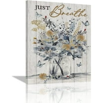 Farmhouse Bathroom Decor Wall Art Just Breathe Canvas Prints Rustic Floral Bathroom Pictures for Wall Living Room Painting Modern Artwork Home on for Bedroom Dining Room Kitchen 12"x16"