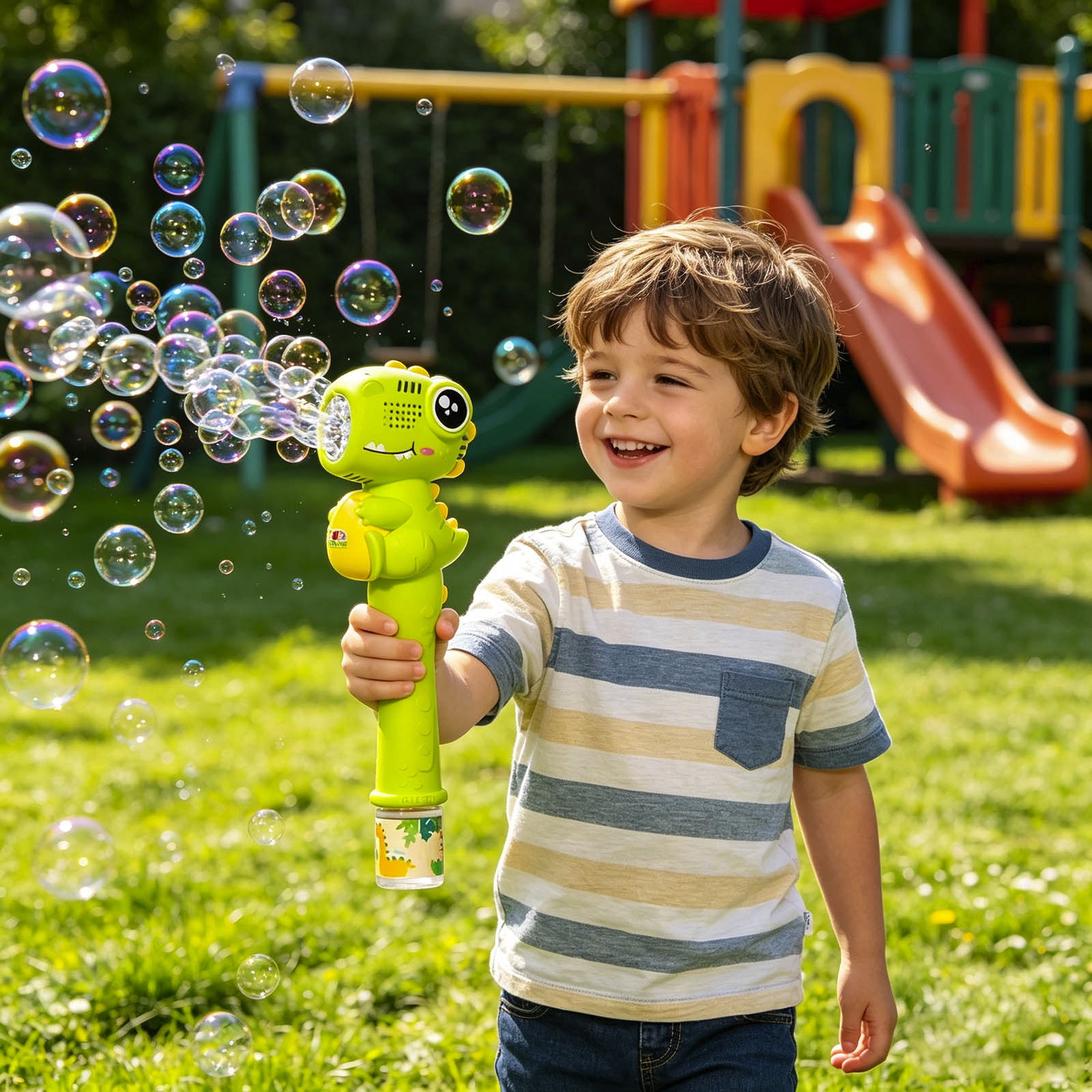Gytml Dinosaur Bubble Wand Rechargeable Automatic Bubble Blower For Outdoor Parties & Summer Fun(Green-3.35X11.61 Inch)