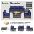 thumbnail image 2 of LazySunsets 7-Piece Outdoor Wicker Patio Conversation Set, Grey Rattan Sofa with Navy Blue Cushions, Propane Gas Fire Pit Table & Coffee Table for Backyard Deck, 2 of 7