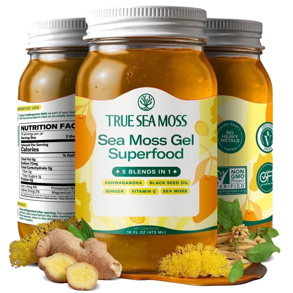 TrueSeaMoss Wildcrafted Irish Sea Moss Gel Superfood - Ashwagandha, Pack of 1 Organic Seamoss - Made in USA