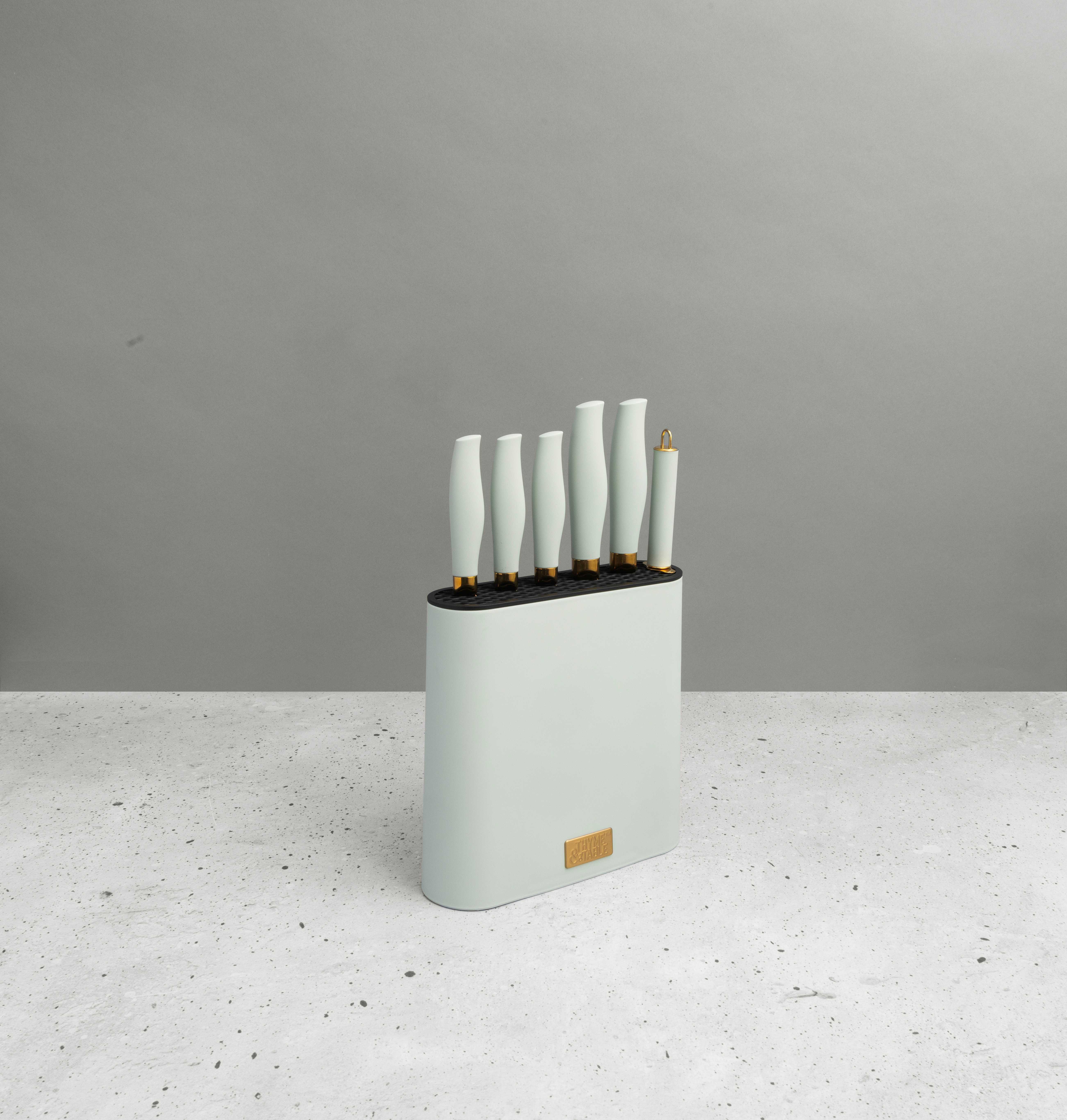 Thyme & Table 7-Piece Knife Block Set, Mint Green