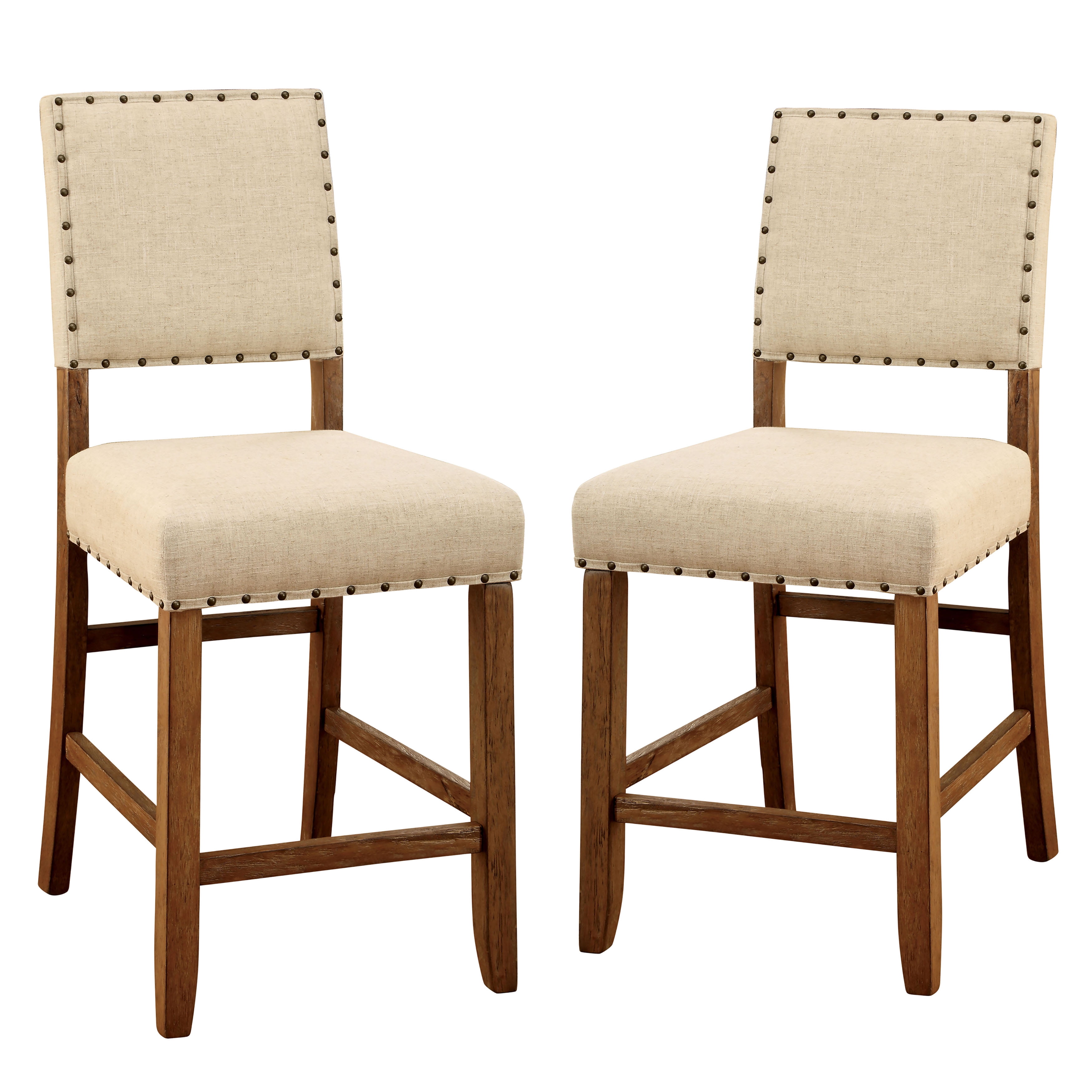 Furniture of America Freiden Upholstered Bar Chairs Set of 2, Natural