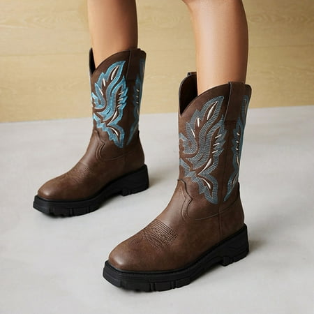

Juebong Thanksgiving Day Deals Vintage Embroidered Cowgirl Cowboy Boots For Men Anti-Slipping Lightweight Durable Round Toe Boots