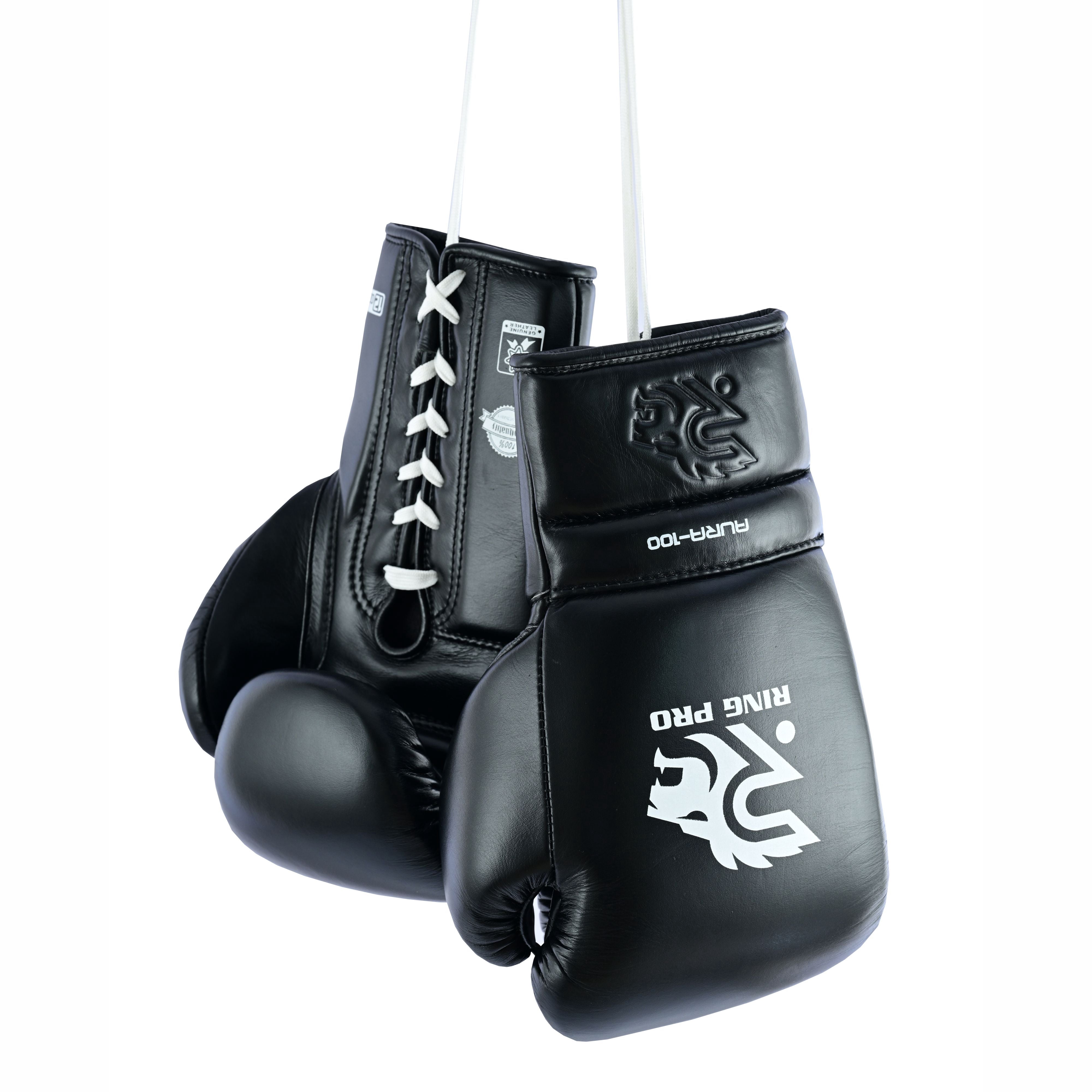 Ring Pro Sports Aura-100 Series Boxing Glove Made of Genuine Cowhide Leather for Boxing & MMA - Black 16 oz