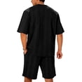 thumbnail image 5 of FRSASU Men's Casual Jacquard Knit Short Sleeve T Shirts and Shorts Summer Beach Vacation 2 Piece Outfit Lounge Workout Sets Black, 5 of 6