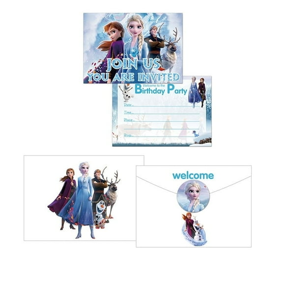 12Pcs The Snow Queen Cartoon Theme Birthday Party Invitation Cards for Kids,12 Stickers & 12 Envelopes.