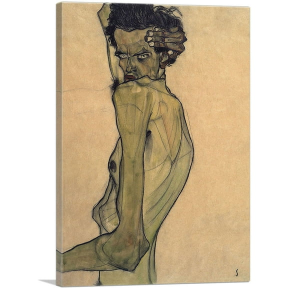 ARTCANVAS Self Portrait With Arm Twisting Above Head 1910 Canvas Art Print by Egon Schiele - Size: 26" x 18" (0.75" Deep)