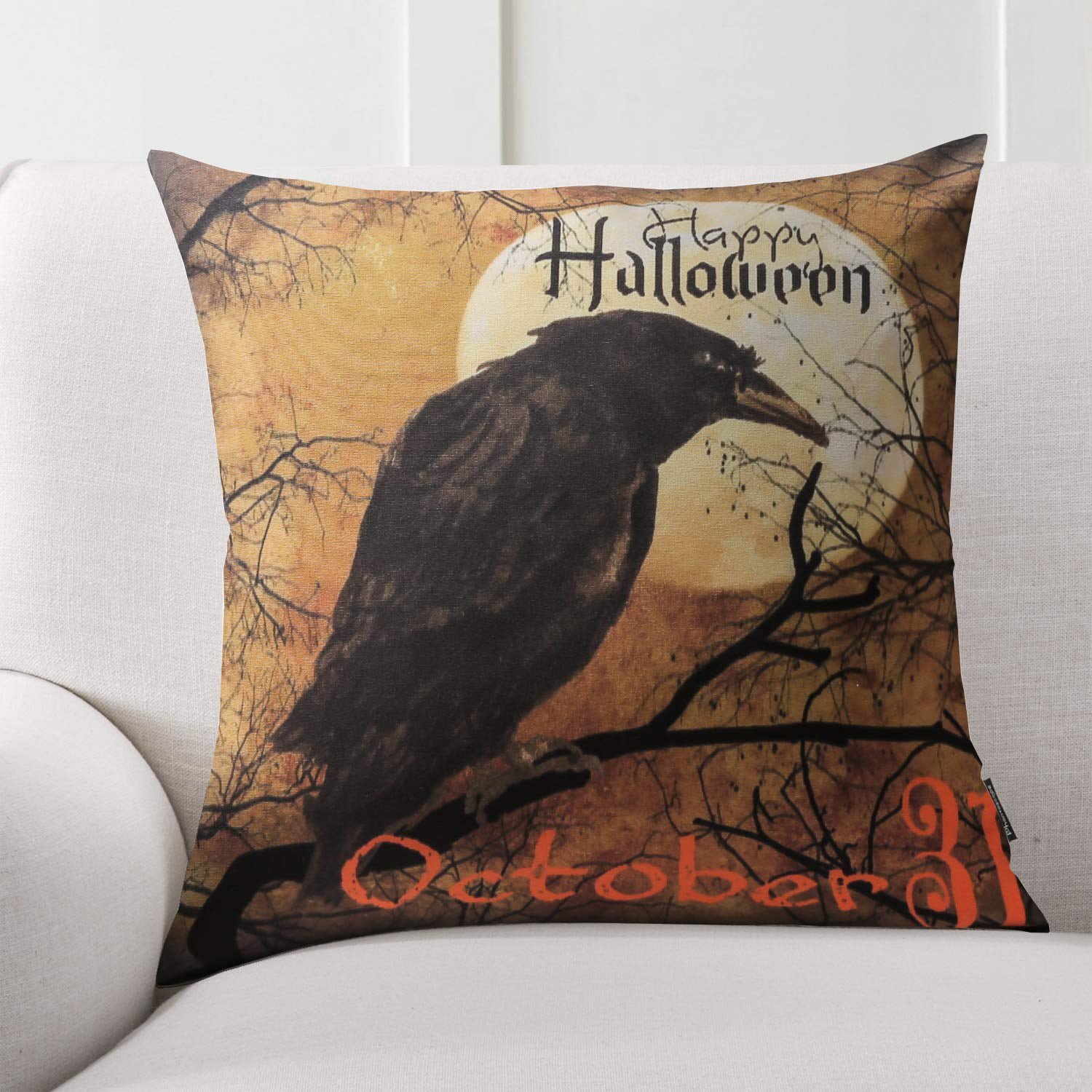 Primitive Black Crow Lumbar Pillow Cover, 12x18 Halloween Décor