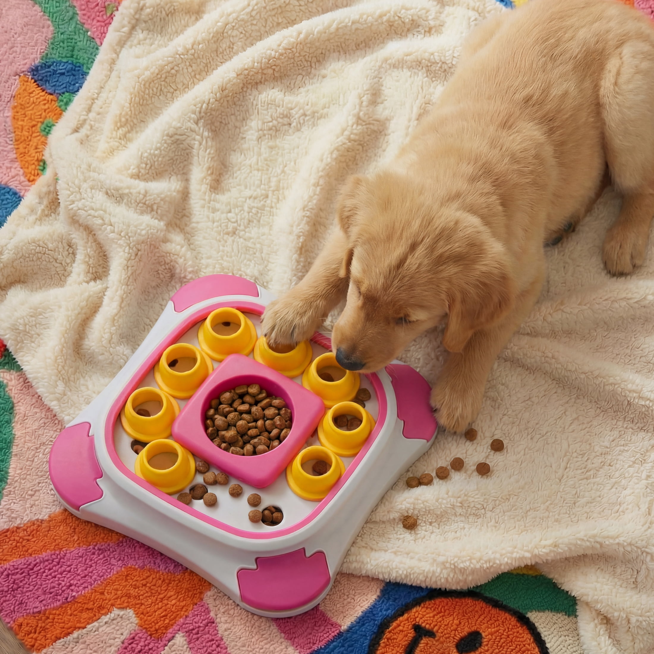 Oodles Durable Plastic Puzzle Enrichment Dog Treater, Pink, One Size