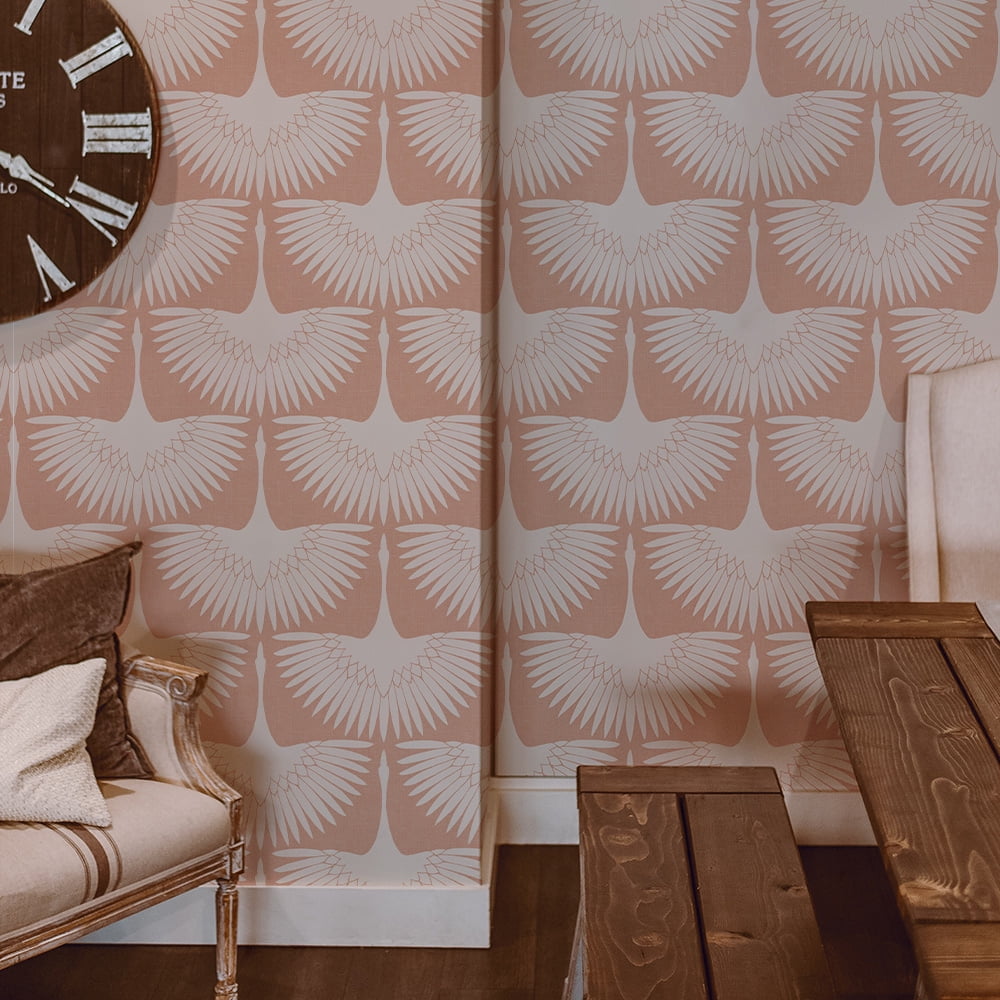 Tempaper x Genevieve Gorder Feather Flock Pink Peel and Stick Wallpaper, 20.5" x 16.5'