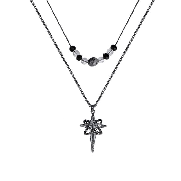 Gnoliew Original Gothic Cross Star Adjustable Natural Stone Black Necklace