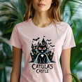 thumbnail image 5 of Catula's Castle Vampire Cat Halloween Shirt, Gothic Castle Cat T-Shirt, Light Pink, Size M, 5 of 6