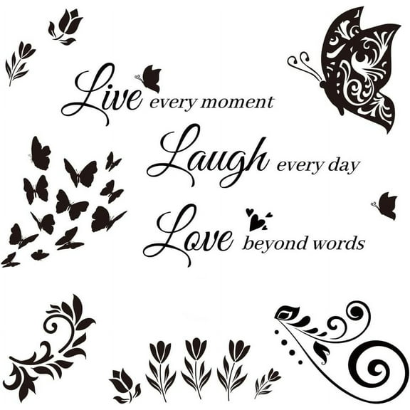 Family Motivational Wall Decal Live Love Laugh Wall Sticker Inspirational Quotes Sticker Removable Peel and Stick Wall Sticker for Bedroom Restroom Living Bed Room School 90x39cm Multi-color