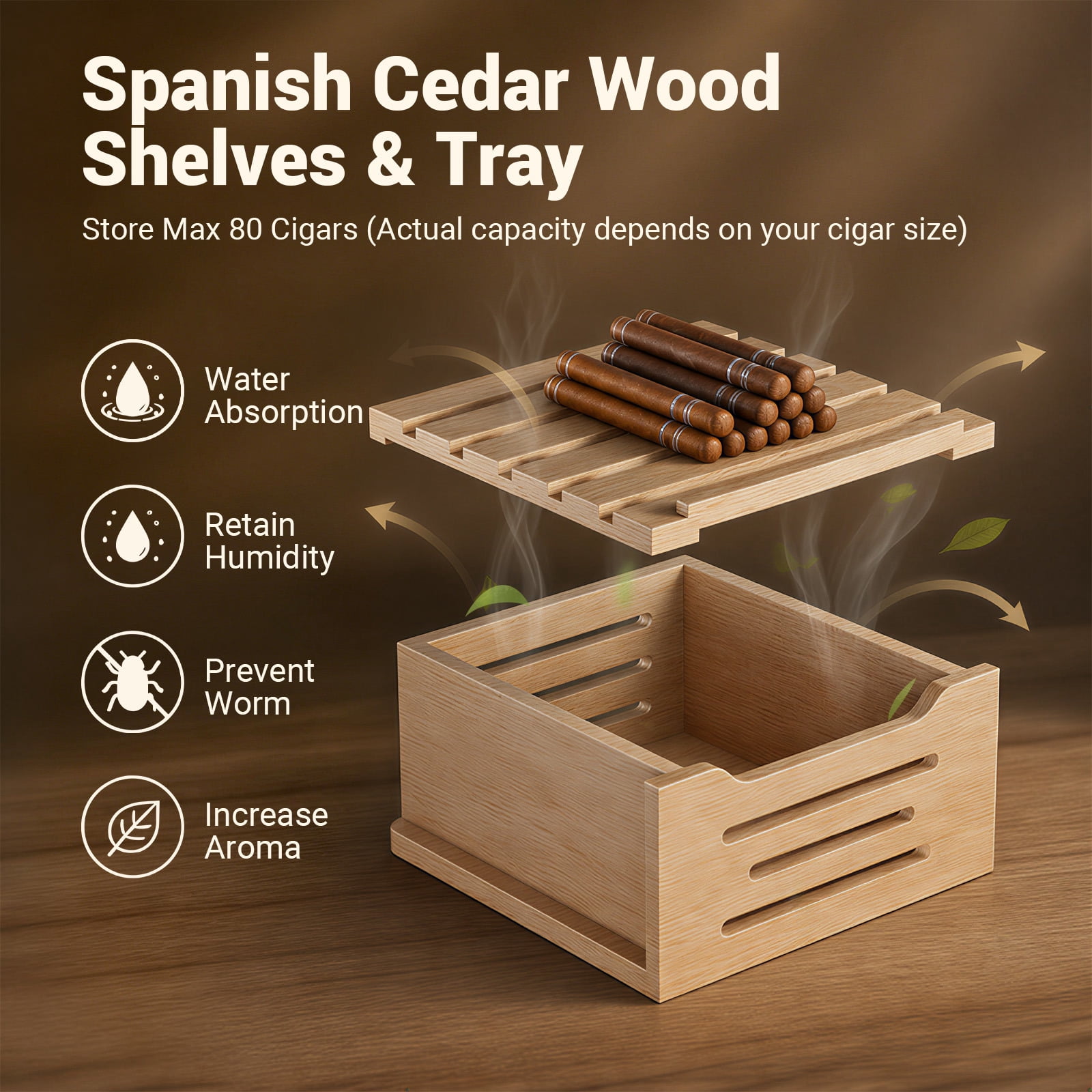 Joreek 8L Table Top Electric Humidor with Lock, 80 Counts Cigar Humidor Cabinet with Cooling Temperature Control, Electric Cigar Fridge with Spanish Cedar Wood Shelves & Hygrometer