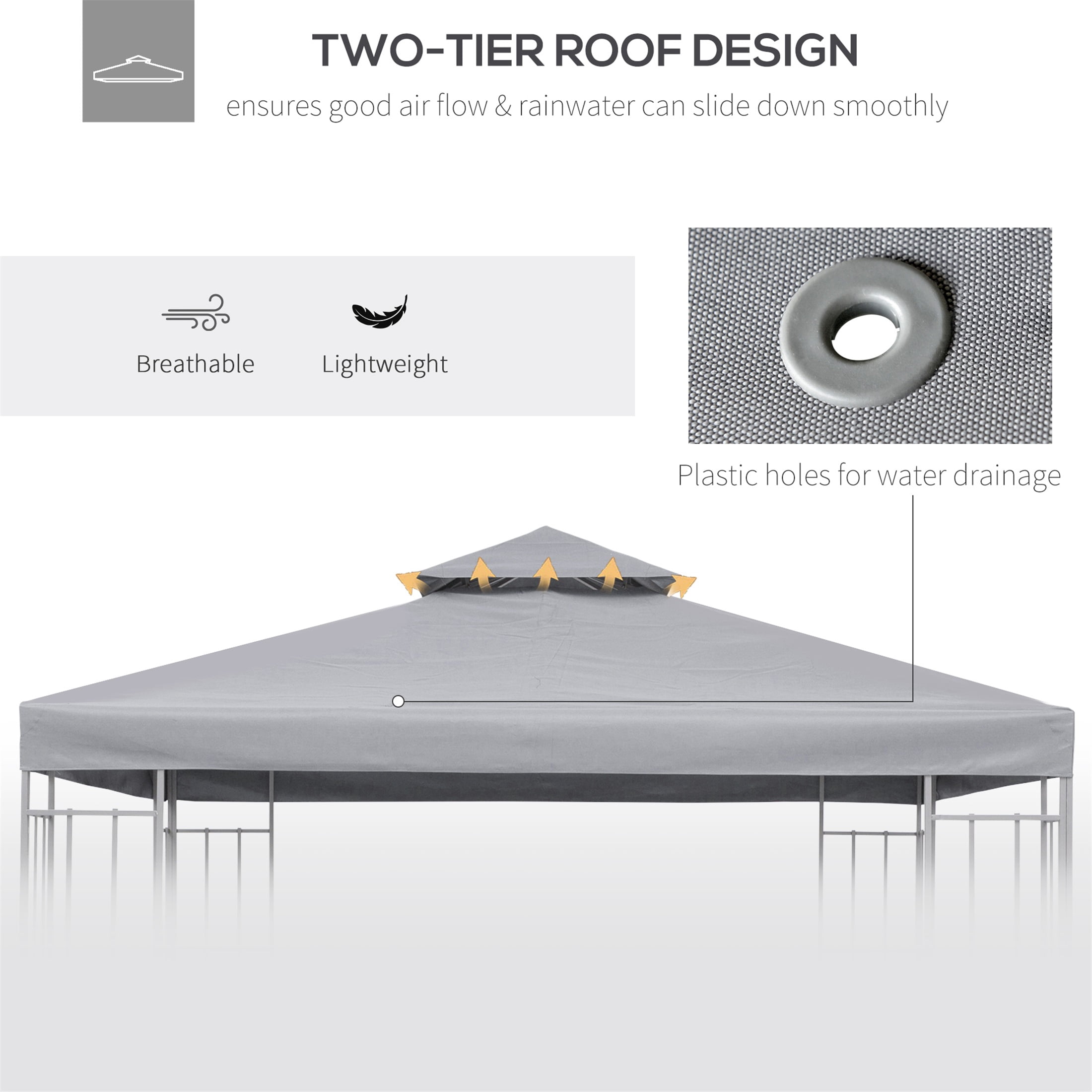 AuraLane 9.8' x 9.8' Gazebo Replacement Canopy,2-Tier Top UV Cover for 9.84' x 9.84' Outdoor Gazebo Models,Light Gray (Top Only)
