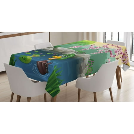 

Cartoon Tablecloth Vector Cute Ducks Frogs in a Lake Pond Trees Image Kids Nursery Design Artwork Rectangular Table Cover for Dining Room Kitchen 52 X 70 Inches Multicolor by Ambesonne