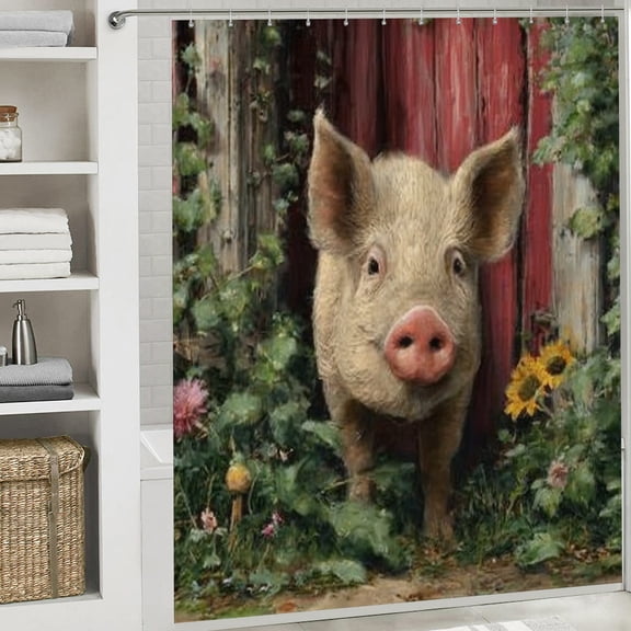 RKSupls Christmas Shower Curtain, Cute Pig Sunflower Shower Curtain with Hooks for Christmas Home Bathroom Decor Washable Curtains, 72x72 in
