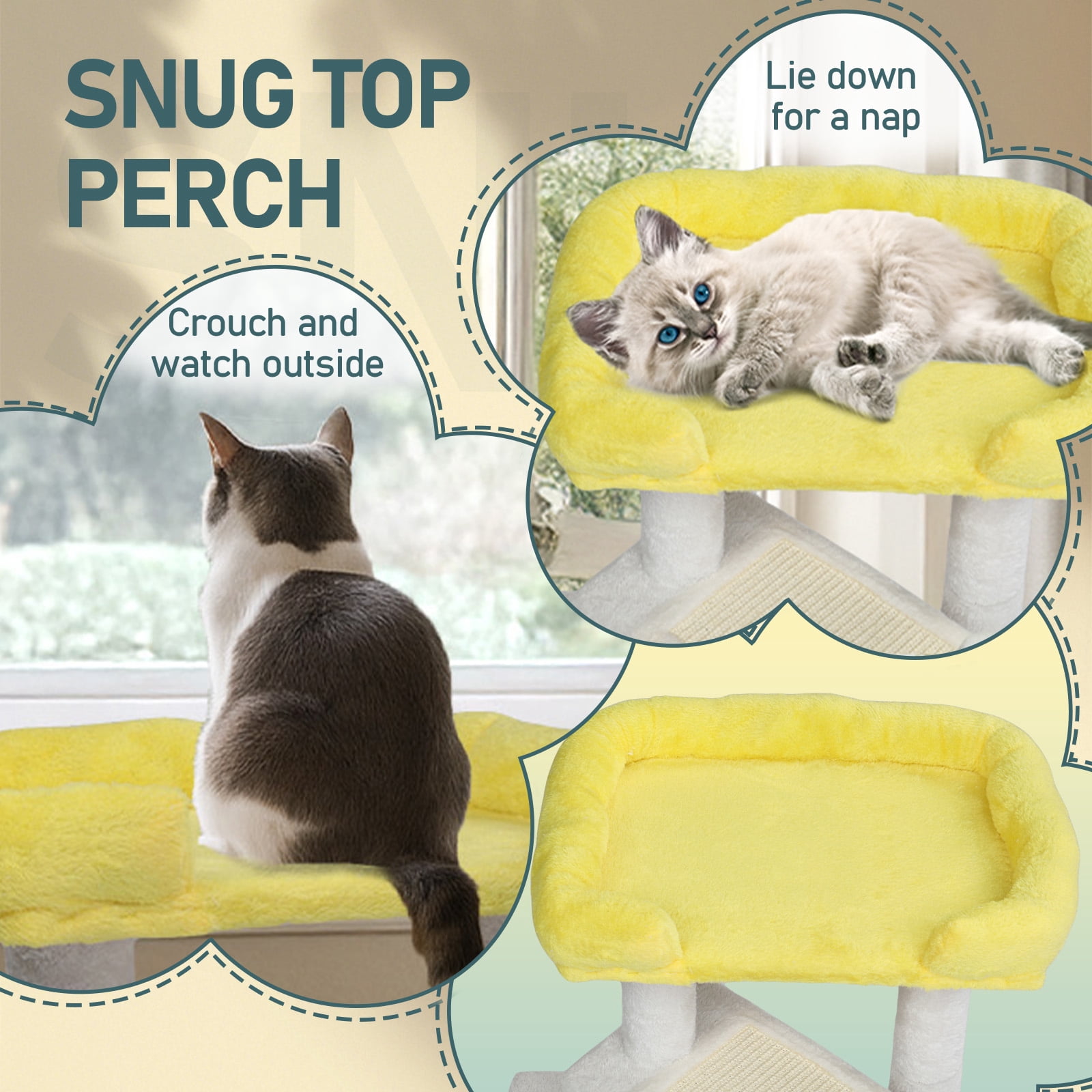 3 Tier Compact Cat Tree Tower, Sisal Scratching Posts & Board With Private Cat Condo, Top Perch Hanging Toy Ball Stable Indoor Cat Activity Furniture For Multi Cat Families