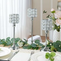 NANAHuang Set of 3 Candle Holders for Wedding Decor, Crystal Candlestick Centerpieces for Table, Tealight Holder for //Party/Wedding Table Decoration (Silver)