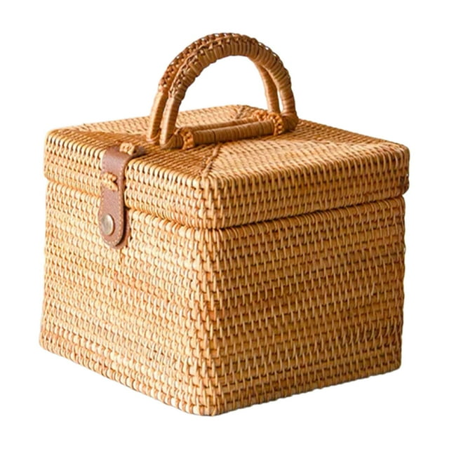 Cesta de ratán para almacenar alimentos con tapa, cesta rústica para estantes, cesta de escritorio 20x2016cm