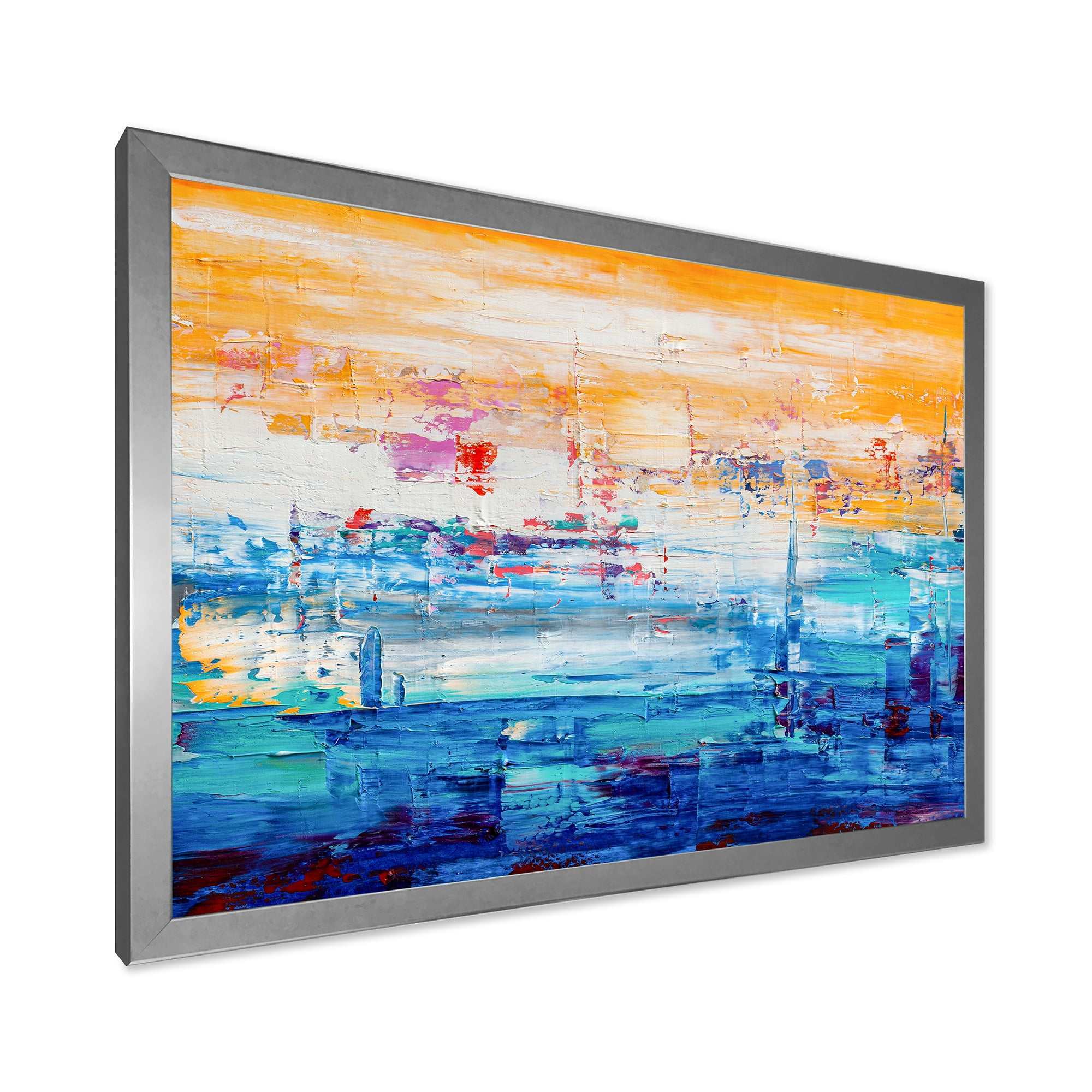 Designart 'Blue Meet Orange Abstract' Modern Framed Art Print