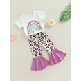 thumbnail image 3 of Franhais Toddler Baby Girls Casual Suit, Short Sleeve Rainbow Printed Tops+Leopard Printed Flared Long Pants, 3 of 8