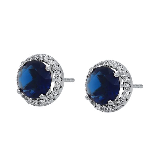 Finos Aretes Broquel Zafiro Swarovski Dama Oro 14K Laminado blanco Unitalla
