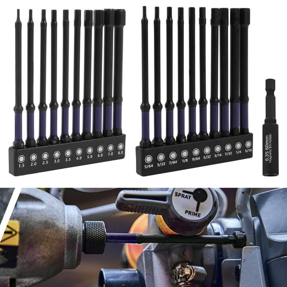 21Pcs 1/4 Inch Hex Head Allen Wrench Drill Bit Set Metric and SAE S2 Alloy Steel Hex Bit Set with Magnetic Tips Quick Release Hex Shank Screw Driver Drill Bit for Repair