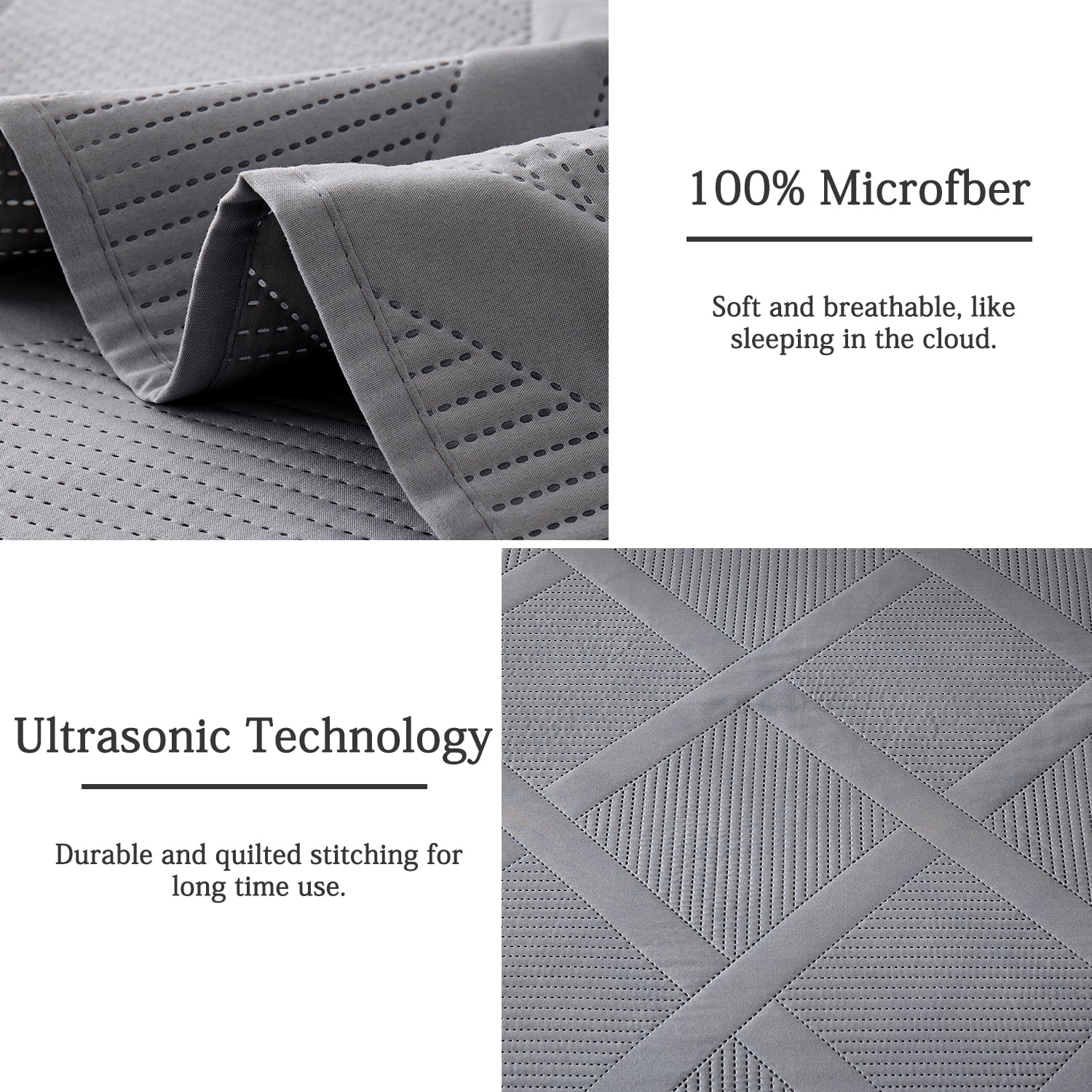 Jessy Home Queen/Full Size Quilts Dark Gray Lightweight Geometric Microfiber Bedspread Coverlet Set