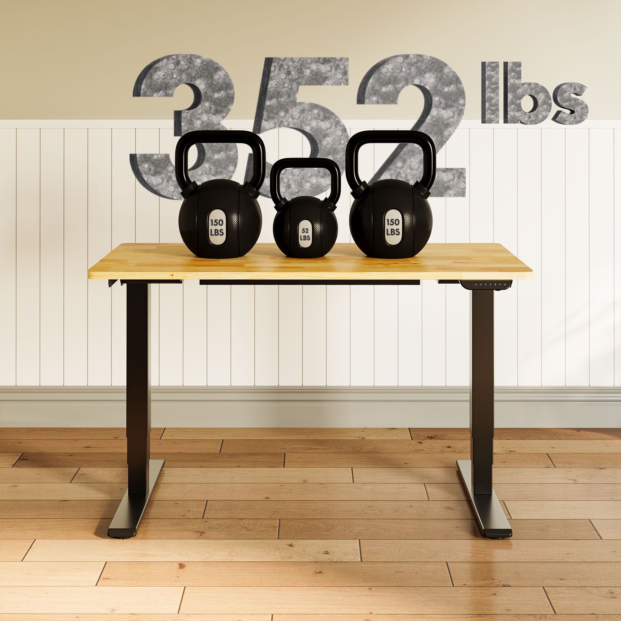 FLEXISPOT E6 48"x24" Dual Motors 3-Stage Standing Desk Solid Wood Home Office Height Adjustable Desk with Wheels, Solid Rubber Wood Desktop and Black Frame