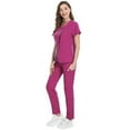 thumbnail image 4 of HAJWOH Hot Pink Scrubs for Women Set Stretchy Nurse Uniform Short Sleeve V Neck Scrub & Jogger Pants Solid Color Scrub Suit with Multi Pockets Hot Pink L, 4 of 6