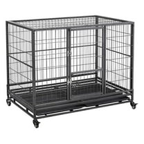 Large Dog Crate 42inch Heavy Duty Dog Crate with Removable Tray XL Metal Dog Kennel for Medium and Large Dogs Collapsible Dog Cage with Wheels, Black