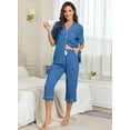 thumbnail image 5 of EA'S SECRET Women's Pajama Sets 100% Cotton Pajamas for Women Summer Button Up Sleepwear Short Sleeve Loungewear Capri Ladies Pyjamas(Azure,L), 5 of 8