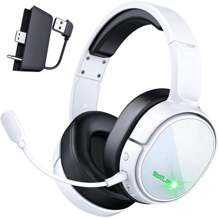 Wireless Gaming Headset for Xbox One, PS5, PC, Mac, Nintendo Switch, Bluetooth OverEar Gaming Headset with Noise Canceling Microphone, Surround Sound, Low Latency, White