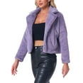 thumbnail image 4 of INSPIRE CHIC Women's Notch Collar Long Sleeve Open Front Faux Fur Fluffy Cropped Jacket XS Grey Purple, 4 of 6