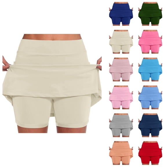 Tennis Golf Skorts for Women with Pockets Elastic Waist Basic Plain Summer Athletic Workout Skort