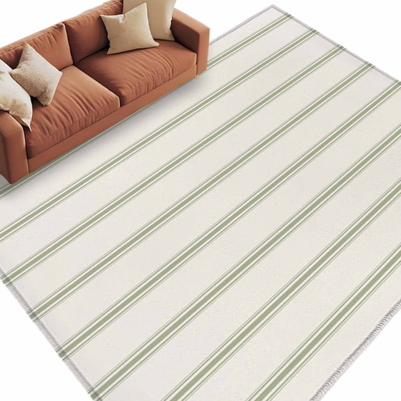 Sage Green Strips Rectangle Area Rug 8x10 ft Classic Pink Lines Abstract Nature Khaki Washable Rugs for Living Room, Non Slip Soft Carpet for Bedroom Entryway Dining Room