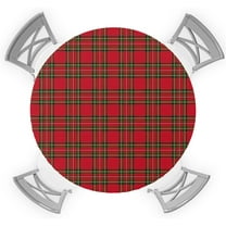 Round Fitted Tablecloth, Christmas Winter Red And Green Checkered Tartan Scottish Waterproof Table Cloth Table Cover with Elastic Edged for Outdoor Picnic Parties, Fits Tables up to 36" - 44"