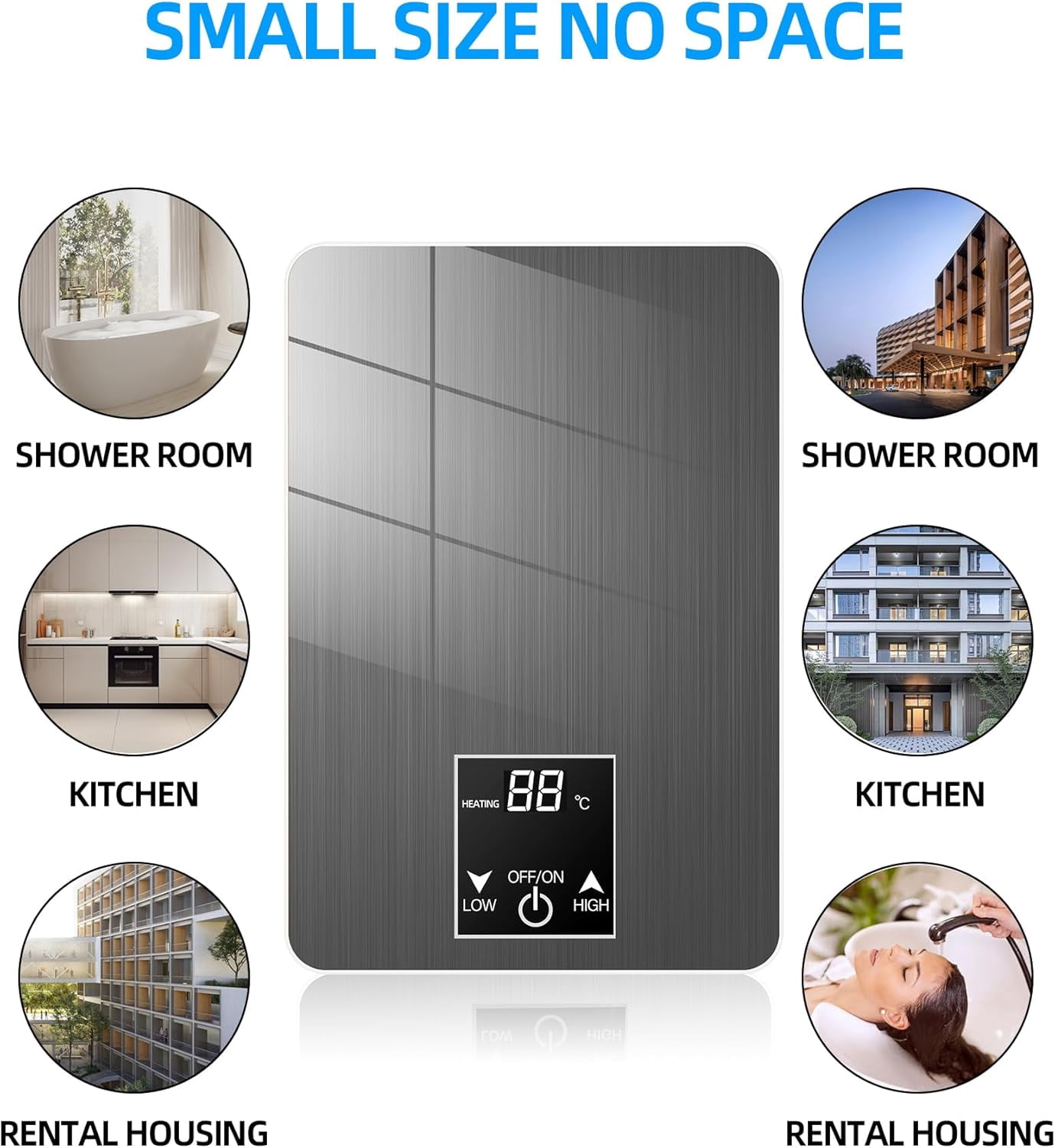 Electric Tankless Water Heater, 3500W Instant Hot Water Heater with Handheld Shower Head  Set, Portable Mini Water Heaters with Digital Display Adjustable Temperature for Bathroom Kitchen, Grey
