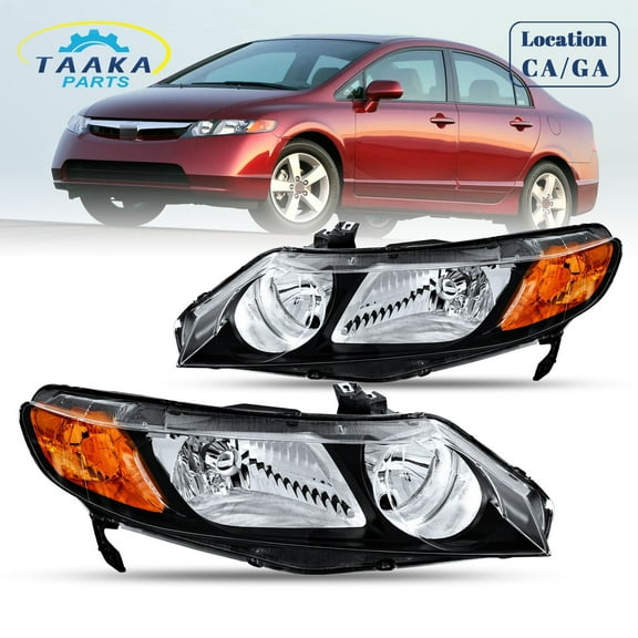 HOUGEET 2PCS Left Right Pair Headlights Assembly Fit for 2006-2011 Honda Civic 4-Door Sedan