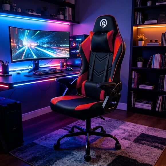 FOH Silla Gamer, Ergonomica Reclinable hasta 135°, con Apoyabrazos Ajustables Adelante y Atras, Cojin Cervical y Lumbar Ajustables, Tela Transpirable, Capacidad de Carga