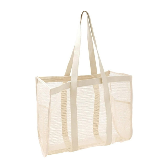 Bolsa de ducha de malla, organizador de baño, 14,57 x 11,81 x 6,69 pulgadas, portátil, para colgar artículos de tocador, para playa, mujeres, hombres, Blanco