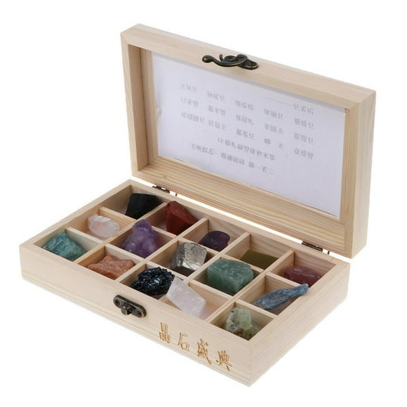 15 Pcs Jeu de Géologie avec Collection de Roches et Minéraux - Étui en Bois Éducatif Scientifique - Anethyste/ Météorite, et Plus